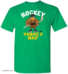 Hockey Turkey Nap Thanksgiving Shirt green