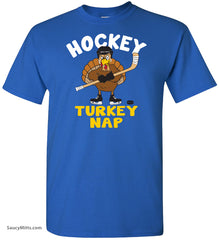 Hockey Turkey Nap Thanksgiving Shirt royal blue