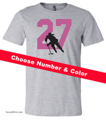 Women's Custom Hockey Number Shirt heather gray