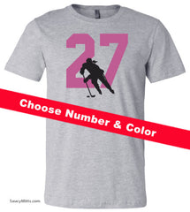 girls custome hockey number and color heather gray shirt