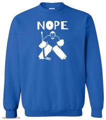 Nope Hockey Goalie sweatshirt royal blue