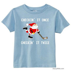 Checking It Hockey Santa Toddler Shirt light blue