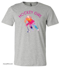 Hockey Girl Watercolor Shirt heather gray