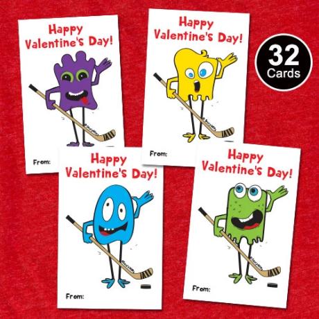 Kids Hockey Valentines Cards - Hockey Monsters