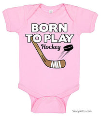 Born To Play Hockey Baby Bodysuit pink