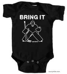 bring it hockey goalie infant bodysuit onesie black