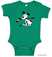cartoon hockey dog infant bodysuit onesie kelly green