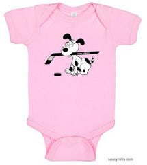 cartoon hockey dog infant bodysuit onesie pink