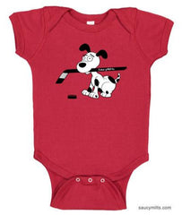 cartoon hockey dog infant bodysuit onesie red