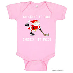 Checking It Hockey Santa Baby Bodysuit pink