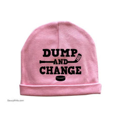 Dump and Change Hockey Baby Beanie hat pink
