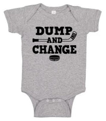 dump and change hockey infant onesie heather gray