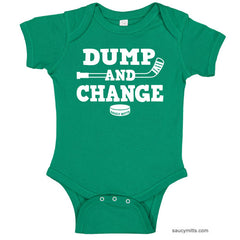 Dump and Change Hockey Infant Bodysuit White kelly green
