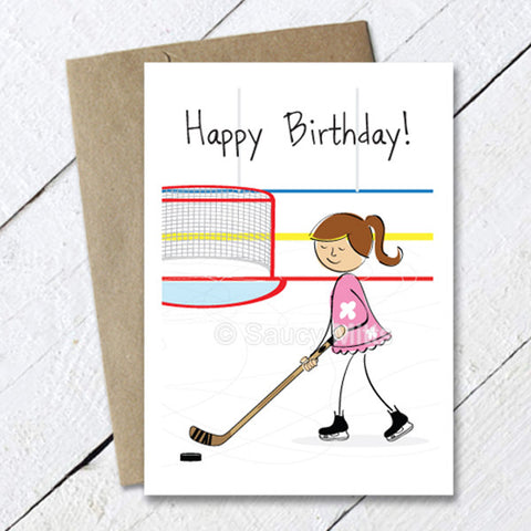 Girls Hockey Cartoon Birthday Card