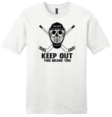 goalie hockey skull shirt keep out white