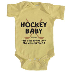 hockey baby missing teeth infant onesie yellow