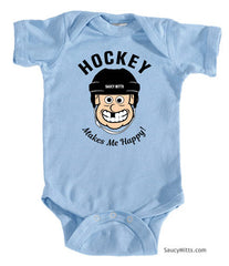 Hockey Makes Me Happy Baby Bodysuit light blue