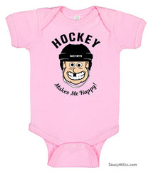 Hockey Makes Me Happy Baby Bodysuit pink