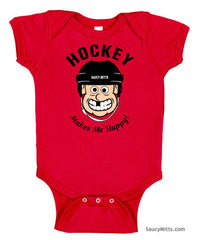 Hockey Makes Me Happy Baby Bodysuit red