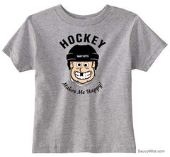Hockey Makes Me Happy Toddler Shirt heather gray