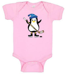 hockey penguin infant bodysuit pink