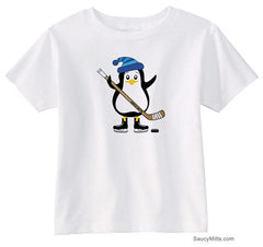 Hockey Penguin Toddler Shirt blue hat white