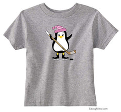 Hockey Penguin Toddler Shirt pink hat heather gray