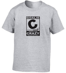 rated c for crazy hockey goalie youth shirt heather gray
