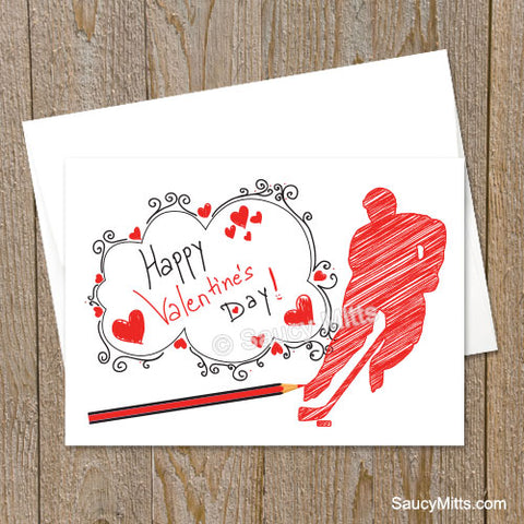 Hockey Valentine's Day Card Scribble Sketch - Male
