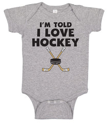 i'm told i love hockey infant bodysuit heather gray