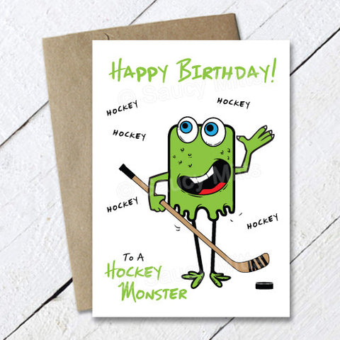 Kids Hockey Monster Birthday Card