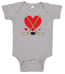 Love Heart Hockey Sticks Baby Bodysuit heather gray