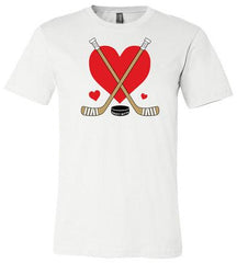 Women's Love Heart Hockey Sticks Shirt white