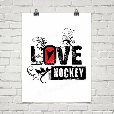Love Heart Hockey Swirl Poster