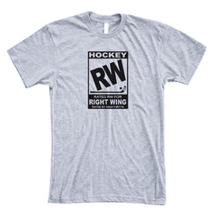 hockey rated rw for right wing shirt heather gray