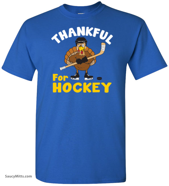 Thankful for Hockey Thanksgiving Shirt royal blue