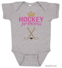 hockey princess baby bodysuit heather gray