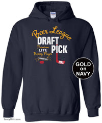 Beer League Draft Pick Hockey Hoodie gold on navy