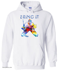 Bring It Hockey Goalie Watercolor Hoodie white