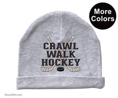 crawl walk hockey baby beanie cap hat heather gray