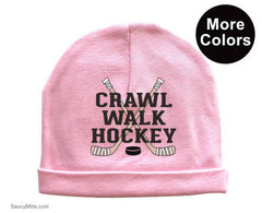crawl walk hockey baby beanie cap hat pink