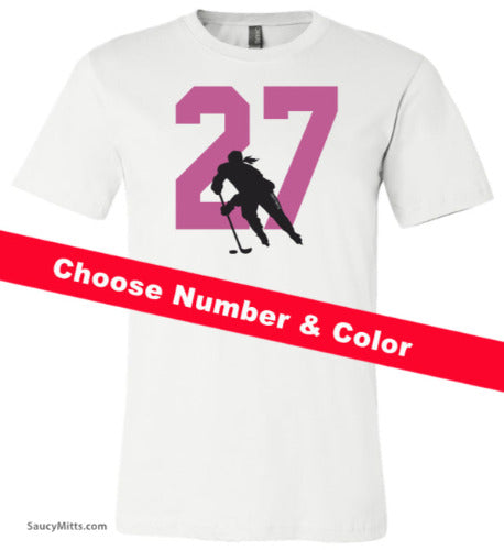 girls custome hockey number and color white shirt