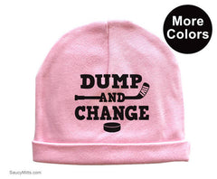 Dump and Change Hockey Baby Beanie hat pink