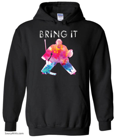 Bring It Hockey Goalie Watercolor Hoodie Pink