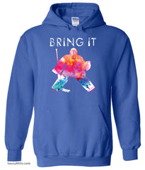 girls Bring It Hockey Goalie Watercolor Hoodie Pink royal blue