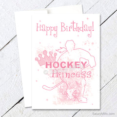 happy birthday hockey princess card in pink