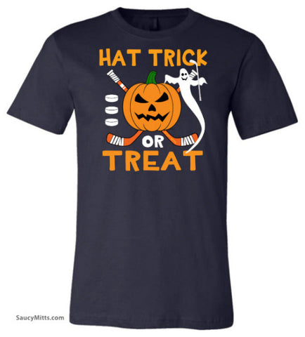 Hat Trick or Treat Halloween Hockey Shirt