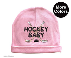 Hockey Baby Beanie hockey sticks pink