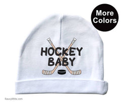 Hockey Baby Beanie cap hockey sticks white