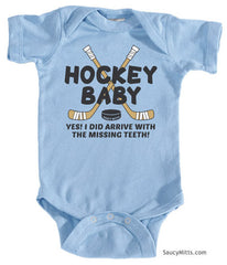 Hockey Baby Missing Teeth Bodysuit light blue